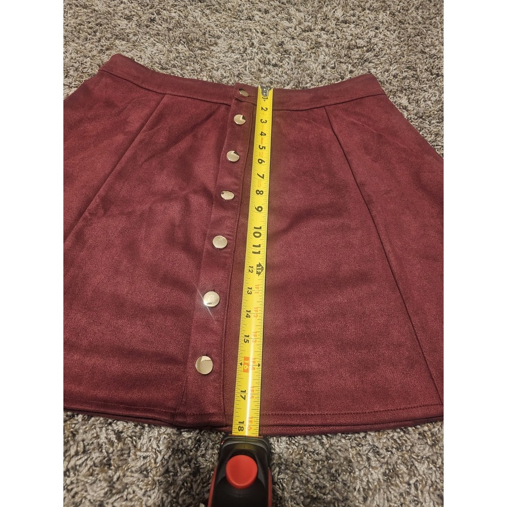 NWT Women's XL Burgundy Maroon A-Line Mini Skirt High Waist Gold Button Front - Picture 9 of 16
